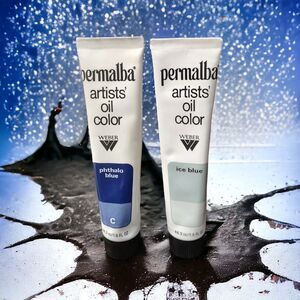 Vintage Unused Weber Permalba Artists Oil Color Paint Phthalo Blue & Ice Blue